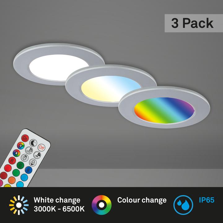 Produktbild Briloner RGB-CCT LED Einbauleuchten-Set,chrom-matt,3xLED/4,8W, IP65 (450 lm)