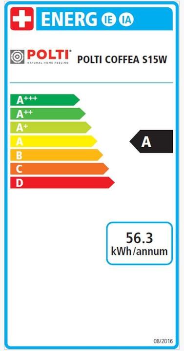 Label énergétique Polti Portionskaffeemaschine Coffea S15W Silber/Weiss (E.S.E.)