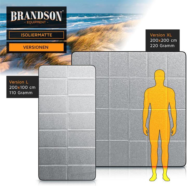 Produktbild Brandson Isomatte faltbar, Campingmatte, outdoor, ultraleicht, Aluminium, EPE-Schaum, 2x2x0,02 m, 200x200 cm