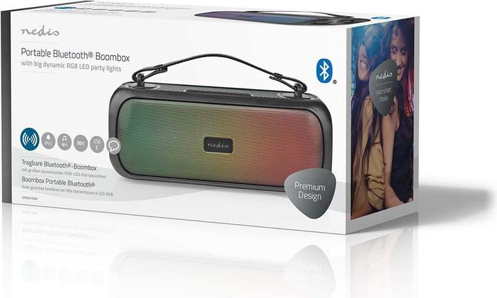 Produktbild Nedis Bluetooth® Party Boombox 4.5 hrs 2.0 30 W Medienwiedergabe: AUX/USB IPX5 Verknüpfbar Tragegrif (4.50 h, Akkubetrieb, Netzbetrieb)