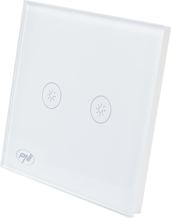 Productafbeelding PNI Dubbele schakelaar met touch en dimmer SafeHome DIM202, 2X700W, Live Wire, zonder nul, glas