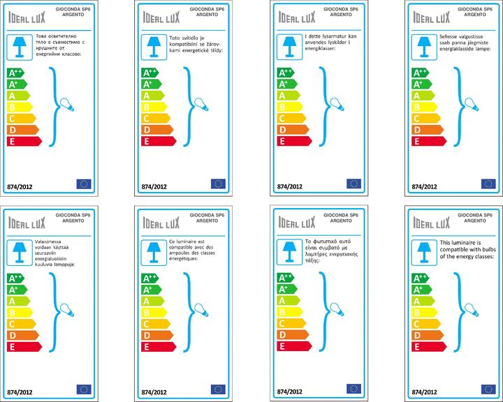 Label énergétique Ideal lux GIOCONDA Suspension E14 6x ⌀620mm dimmable argent 044927 (E14)