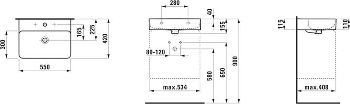Actual product image Laufen VAL washbasin, undermount, 1 tap hole, with overflow, 550x420mm, H810282 (587 mm, 200 mm)