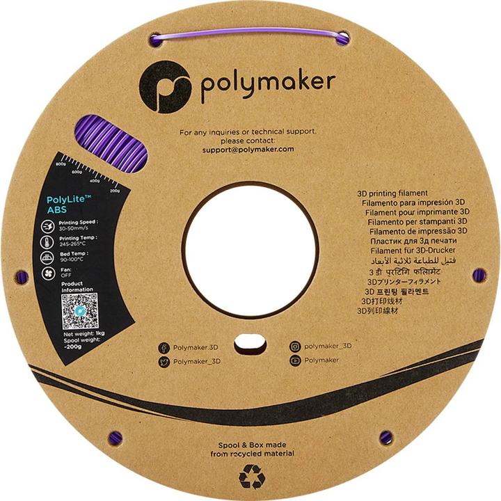 Produktbild Polymaker PE01008 PolyLite Filament ABS geruchsarm 1.75 mm 1000 g Lila 1 St. (ABS, 1.75 mm, 1000 g, Violett)