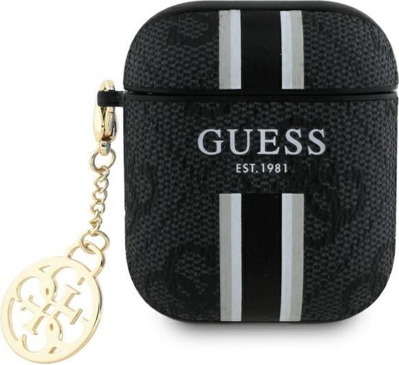 Productafbeelding Guess GUA2P4RPSK AirPods 1/2 hoesje czarny/zwart 4G Bedrukte Strepen Bedel (Koptelefoon tas)