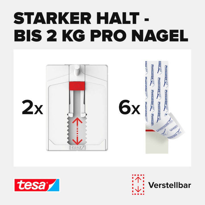 Produktbild tesa Klebenagel für Tapete & Putz, 2kg Halteleistung, höhenverstellbar