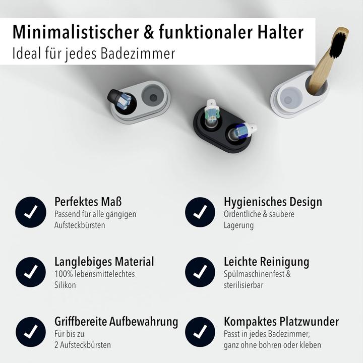 Immagine prodotto Qikfresh Zahnbürsten- und Aufsteckbürstenhalter 2er Grau (Portaspazzolino)