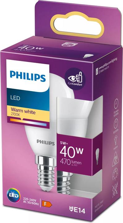 Immagine prodotto Philips LED 40W P45 E14 WW FR ND 1PF/10 (E14, 4.90 W, 470 lm, 1 x, F)