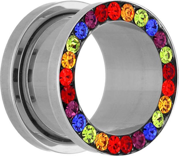 Image du produit Star Piercing Flesh Tunnel argenté avec cristal coloré (sans laiton, Acier chirurgical 316L)