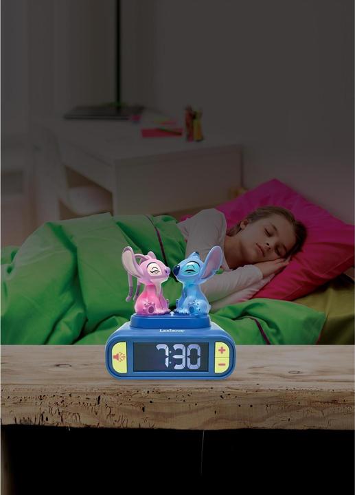 Image du produit Lexibook - Stitch & Angel Night Light Alarm Clock with Sounds - Blue/Pink - Compact Size