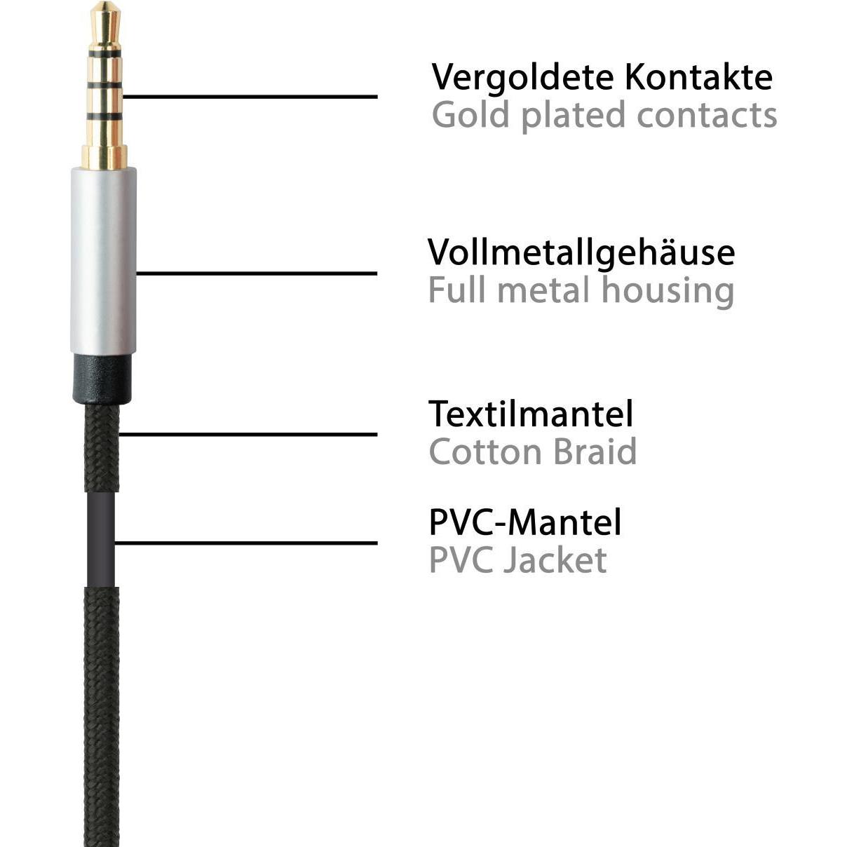 Thumbnail - Python Audio Verlängerungskabel High-Quality, 4-poliger 3,5mm Klinkenstecker an Klinkenbuchse, Textilmantel (1 m, Verlän...