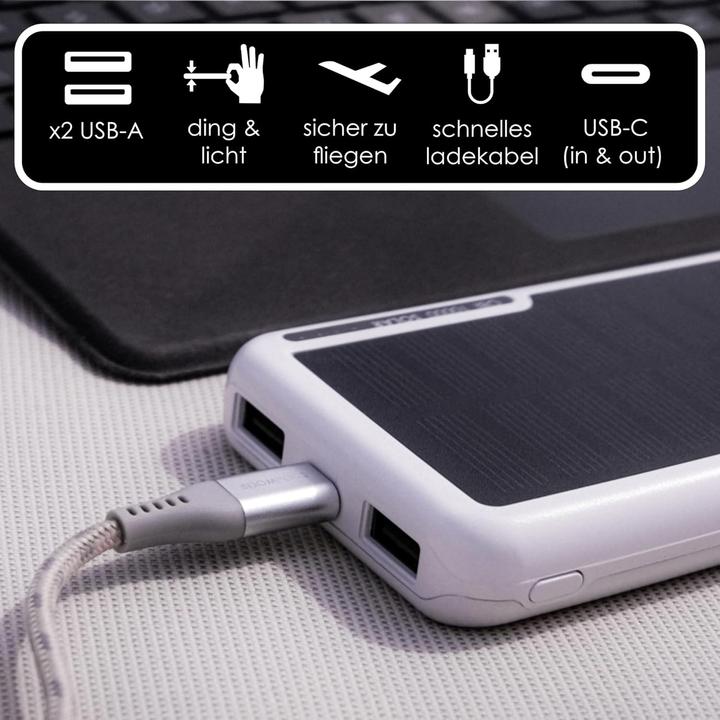 Produktbild Boompods Obi 10,000mAh Solar Powerbank - White (10000 mAh, 37 Wh)
