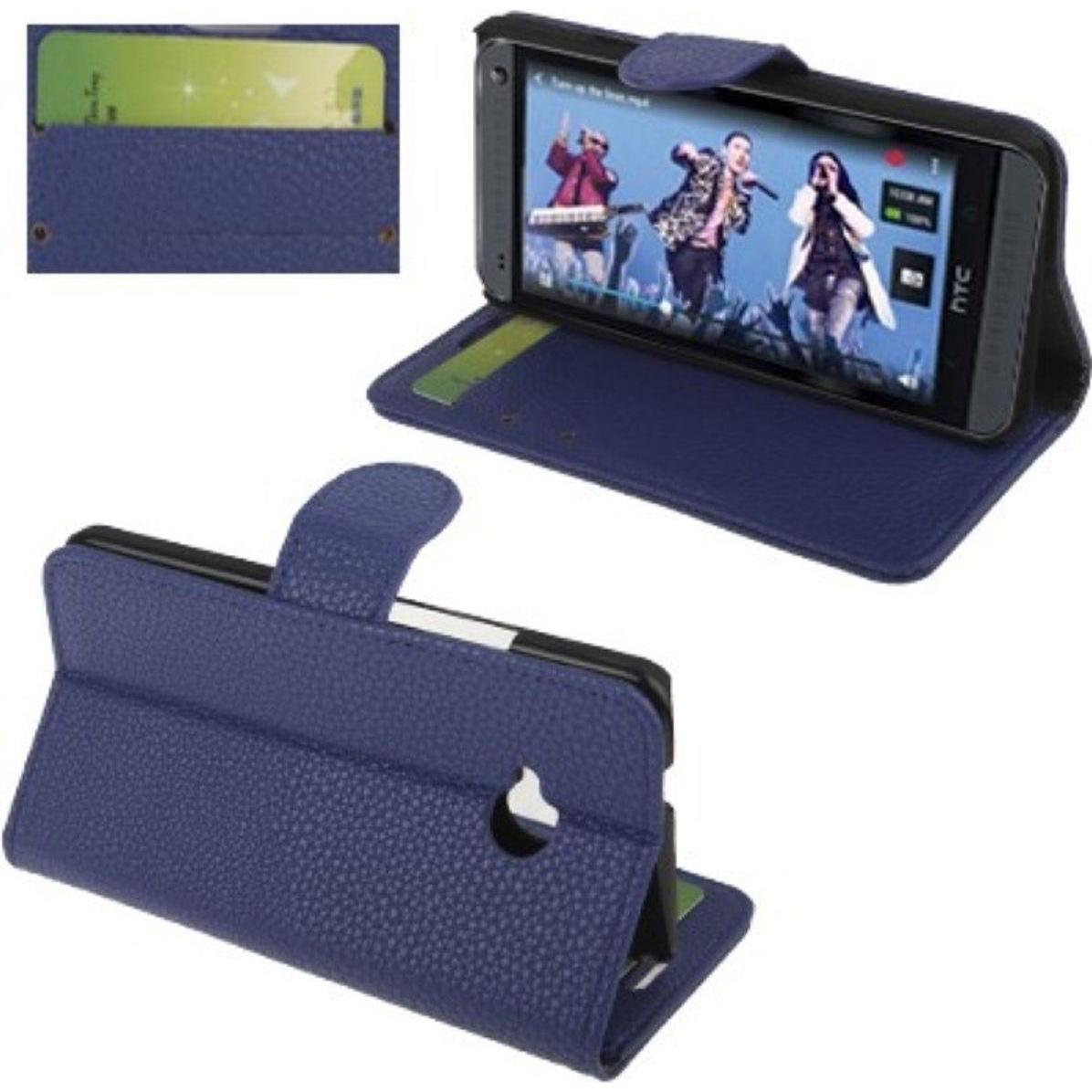 König Design Handyhülle Horizontal Flip mit Credit Card Slots für HTC One M7 Blau, Handykette, Blau