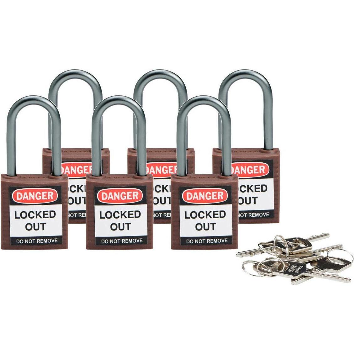 Brady, Vorhängeschloss, kompaktes Sicherheitsschloss Nylon, Braun, 38mm Bügelhöhe, 4,7mm Aluminium-Schliessbügel (Key