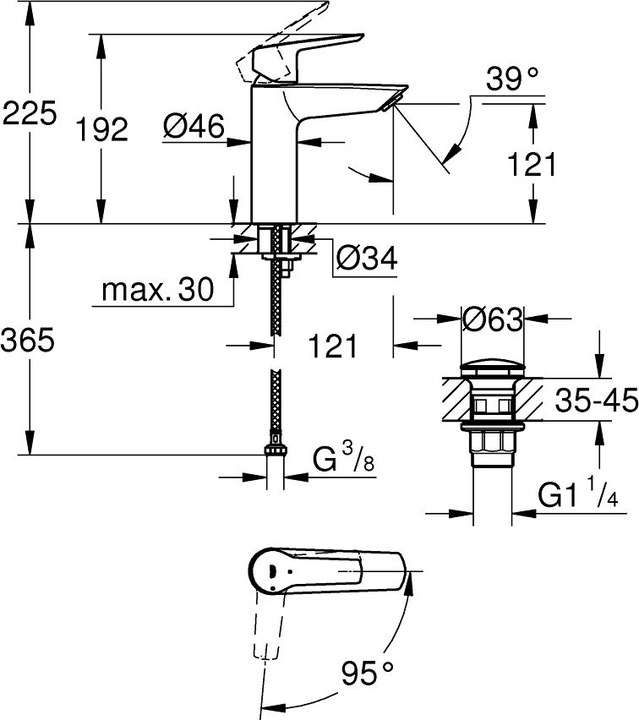 Actual product image Grohe Start QuickFix lavabo mixer, M-size, push-open, cold water at middle position, matt black