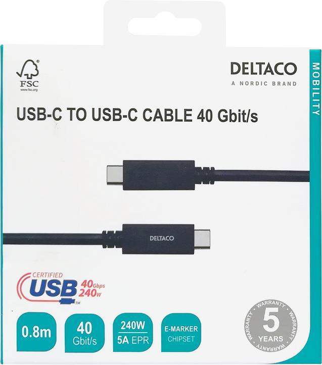 Produktbild Deltaco Mob. telephone cable USBC-USBC (0.80 m, 240 W)
