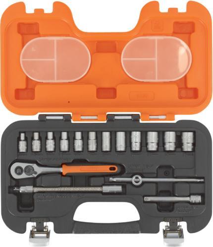 Produktbild Bahco 1/4"-Steckschlüssel-Satz, metrisch, Sechskant, inklusive Umschaltknarre - 16-teilig