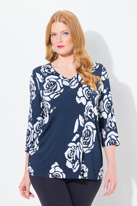 Produktbild Ulla Popken Slinkyshirt, floraler Druck, V-Ausschnitt, 3/4-Arm (58)