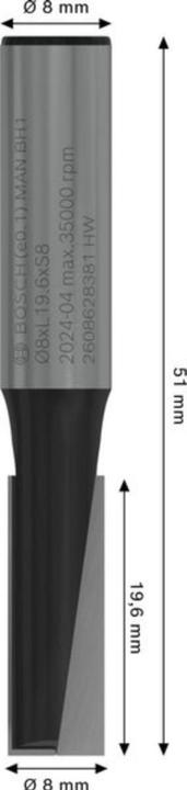 Produktbild Bosch Professional Zubehör Nutfräser, 8 mm, D1 8 mm, L 19,6 mm, G 51 mm. Für Handfräsen
