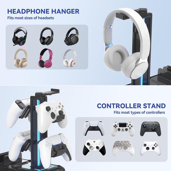Produktbild KDD Gaming Kopfhörer-Ständer mit USB & Controller-Halterung