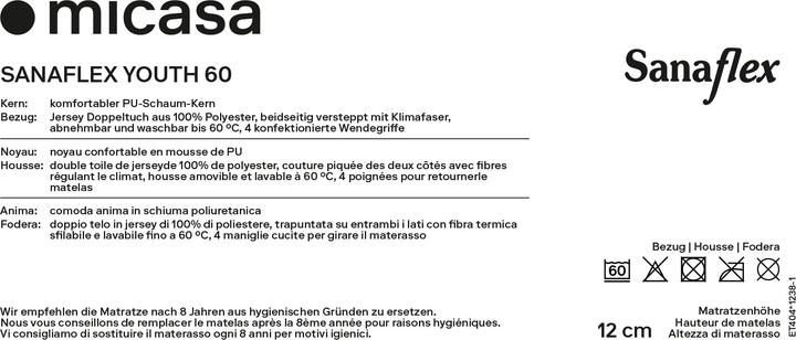 Nutritional values and ingredients Sanaflex Youth (90 x 190 cm, Foam core)
