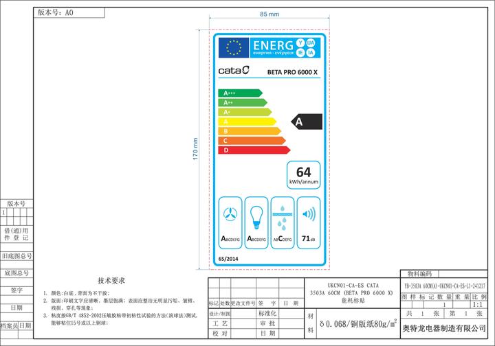 Energie-Label Cata BETA PRO 6000 X (Wandhaube)