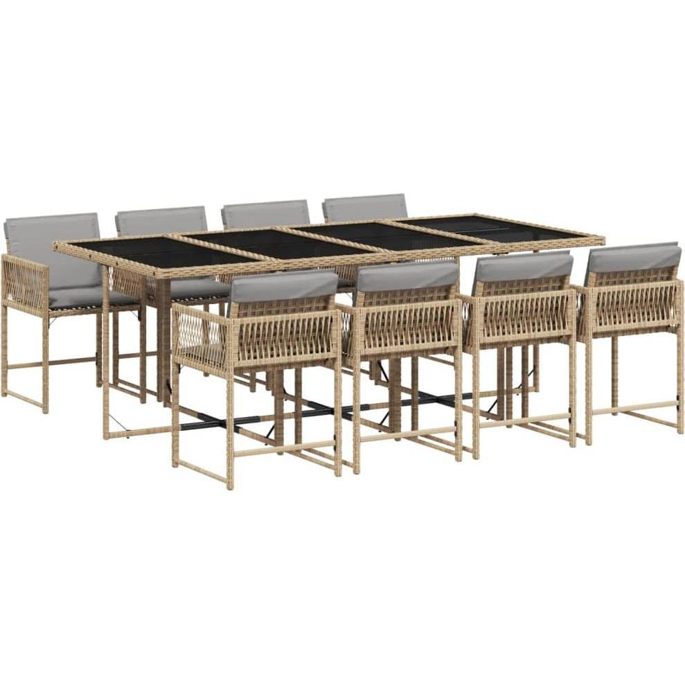 VidaXL, Gartentisch + Balkontisch, Gartenmöbel Essgruppe Gartengarnitur 9tlg. Beigemischung Poly Rattan (106 cm)