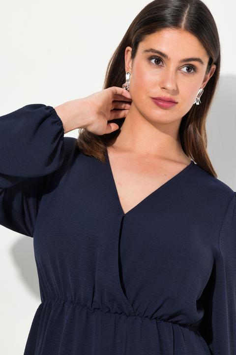Image du produit Ulla Popken Robe midi à manches longues, décolleté en V esprit cache-coeur, coupe évasée (50, 52)