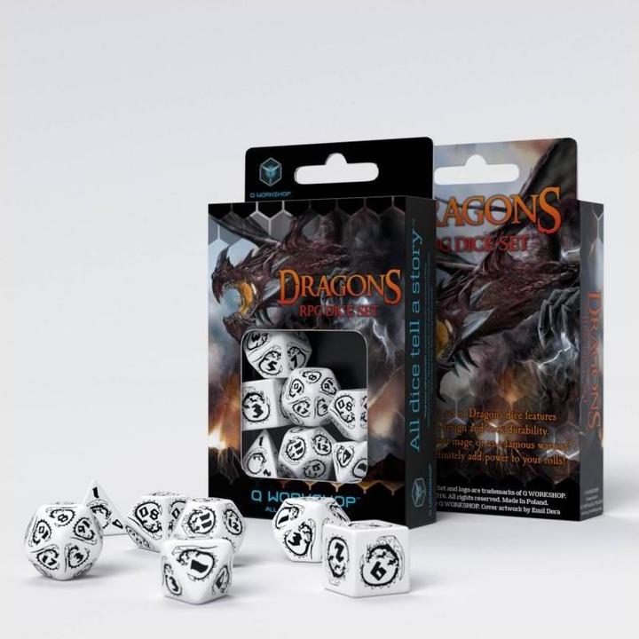 Image du produit Q Workshop SDRA02 - Ensemble de cubes Dragons : blanc et noir (7 pièces)