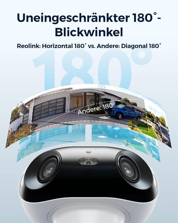 Image du produit Reolink 4K Solar Security Camera with Color Night Vision, 180° View, Wi-Fi 6, Person/Vehicle/Pet Detection (3840 x 2160 pixels)