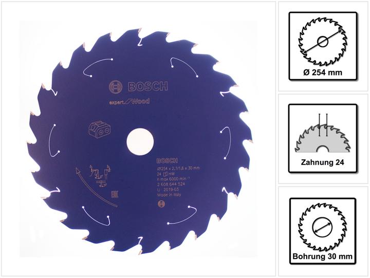 Actual product image Bosch Professional Zubehör Cordless circular saw blade Expert for Wood, 254 x 2.1/1.6 x 30, 24 teeth