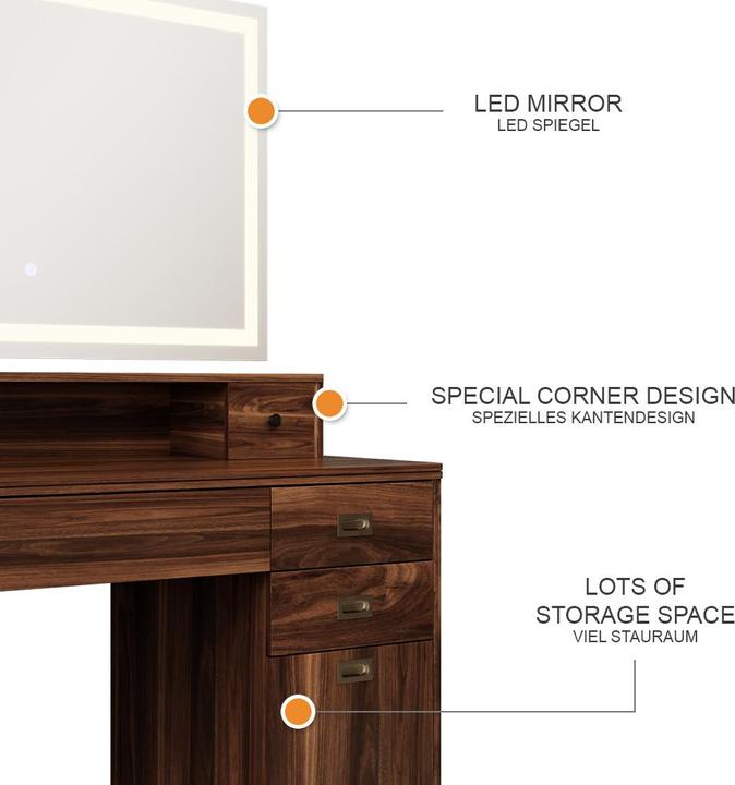 Actual product image Vicco Vanity table Neria, Rustic oak, 120 cm with LED mirror (120 x 50 x 93.50 cm)
