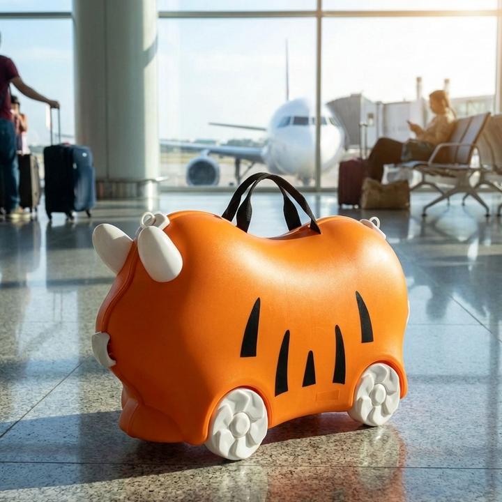 Actual product image ProWorld Robuster Kinder Trolley Hartschalenkoffer Orange – Stabiler Koffer mit Sitzfunktion (32 l)