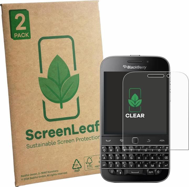 Produktbild ScreenLeaf Schutzfolie für Blackberry Classic Q20 nachhaltiger Displayschutz Display Schutz Folie Klar (2 Stk., Blackberry Classic Q20)