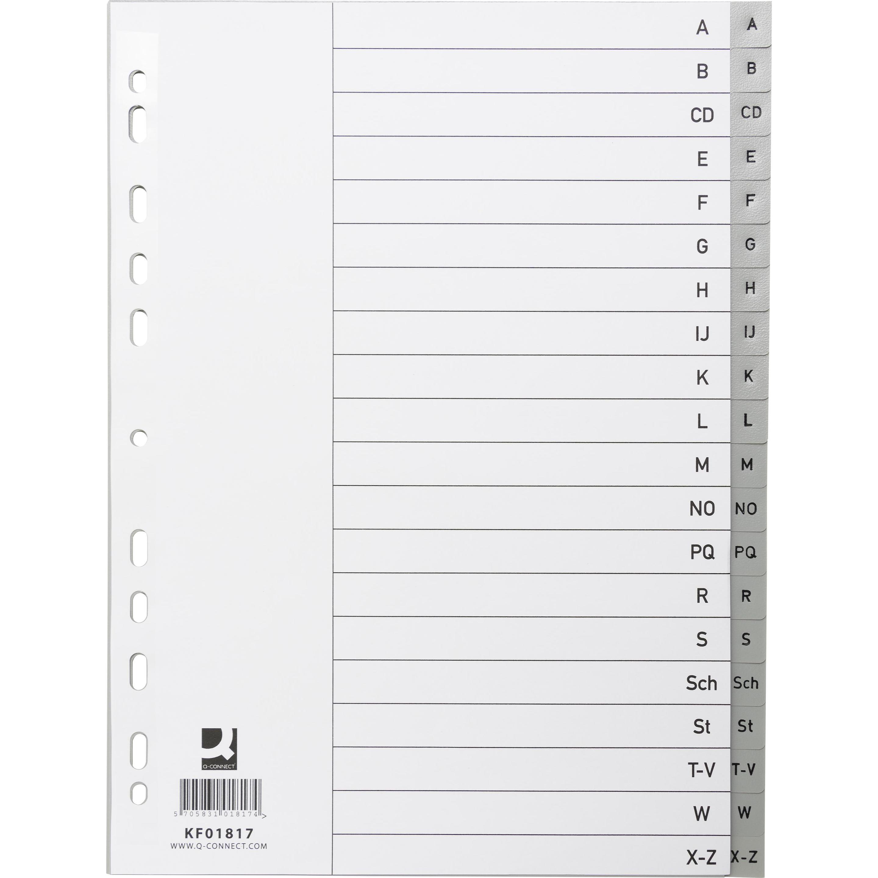 Q-Connect, Ordner Zubehör, Register Vollformat aus PP, mit Indexblatt