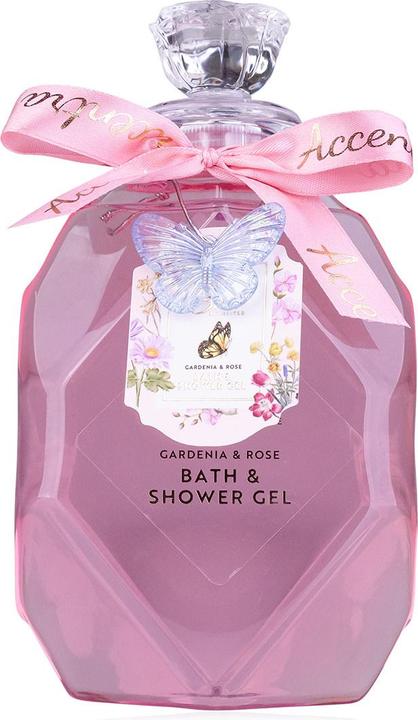 Produktbild Accentra Duschgel BELLE SPA in Flasche mit rosenförmigem Verschluss und Schmetterlingsanhänger (550 ml)