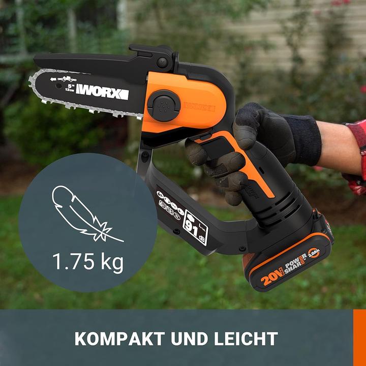 Actual product image Worx Battery One Hand Pruning Saw 20V (Battery chain saw)