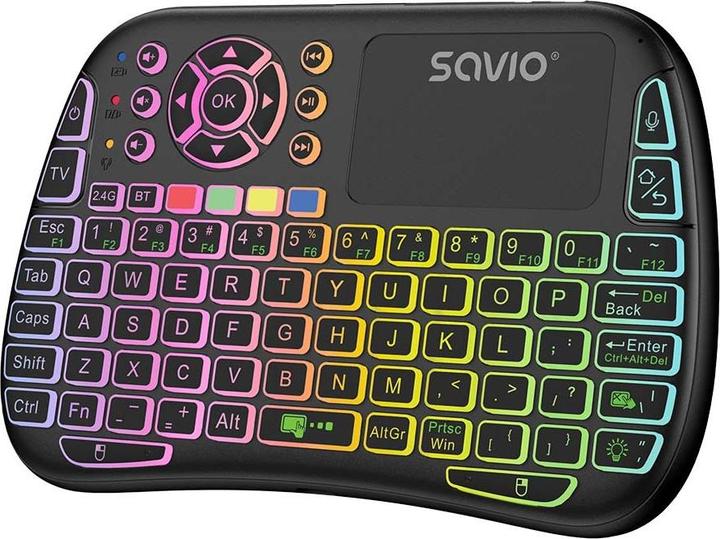 Produktbild Savio KW-04 Hintergrundbeleuchtete kabellose Tastatur RGB BT + 2 4 GHz TV-Box Smart TV Konsolen (US, Kabellos, Kabelgebunden)