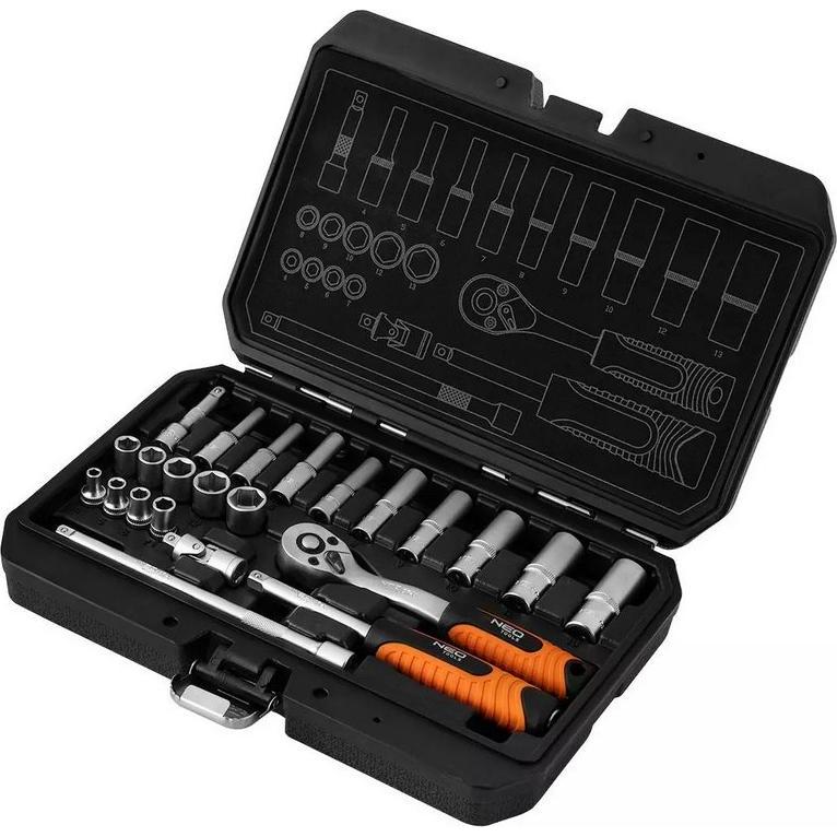 Neo, Chiave a bussola + esagonale, Zestaw kluczy nasadowych 1/4", 23 szt., satynowy 10-231