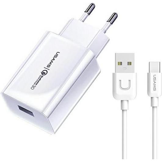 Thumbnail - Usams Ladegerät Set QC3.0 inkl. Typ-C Ladekabel 1m - Weiss (18 W), USB Ladegerät, Weiss