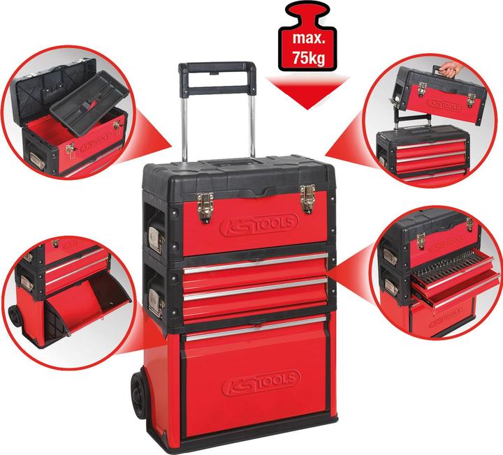 Image du produit KS Tools Caisse à outils mobile en plastique et tôle d'acier, TF 75 kg, h x l 720x320 mm (1x)