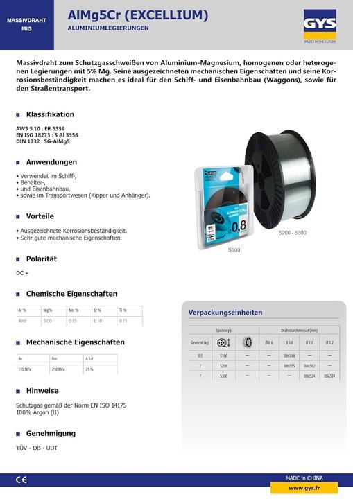 Actual product image GYS Welding wire, 2 kg, 1.0 mm, ALU AlMg5