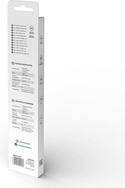 Actual product image Savio CL-125 USB Cable USB 2.0 USB A USB C (1 m, USB 2.0)