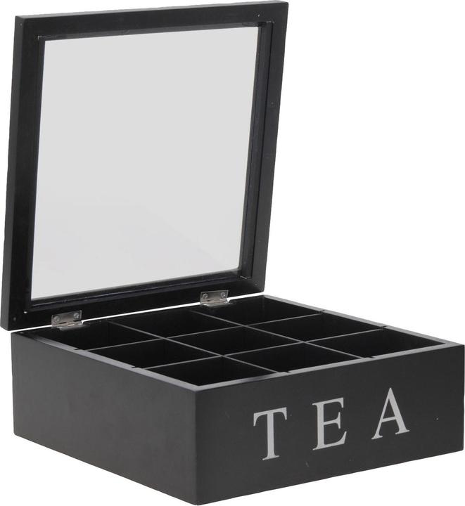 Produktbild Mojawo Teebox Holz Schwarz Deckel 9-Fächer mit Aufschrift TEA