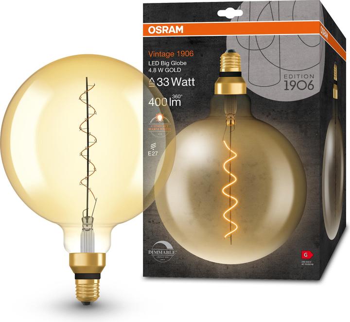 Actual product image Osram Vintage 1906 LED DIM 33 4.8 W/2200 K E27 (E27, 4.80 W, 400 lm, 1 x, G)