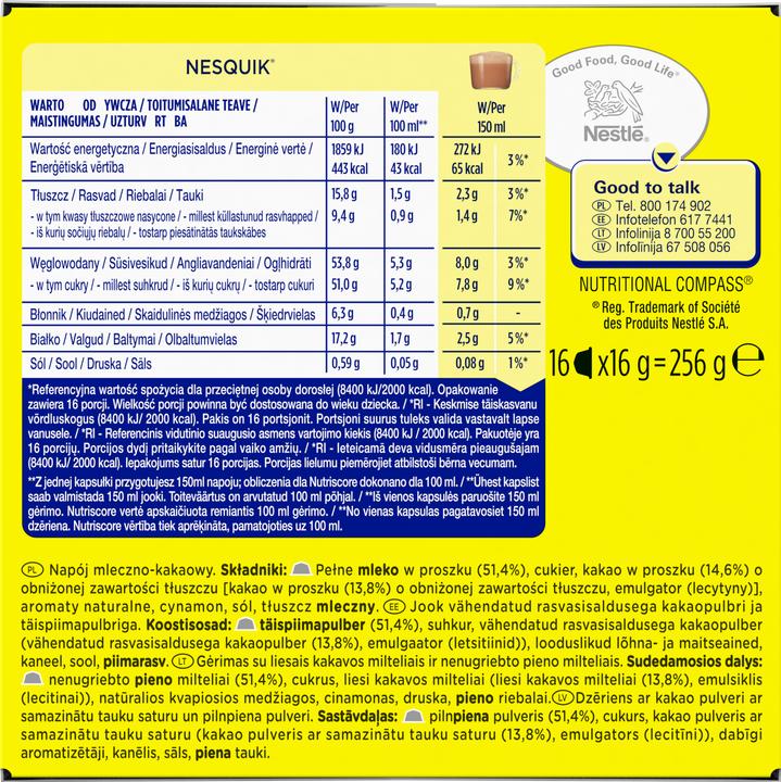 Nährwerte und Zutaten Nescafé Dolce Gusto Nesquik (255 g)