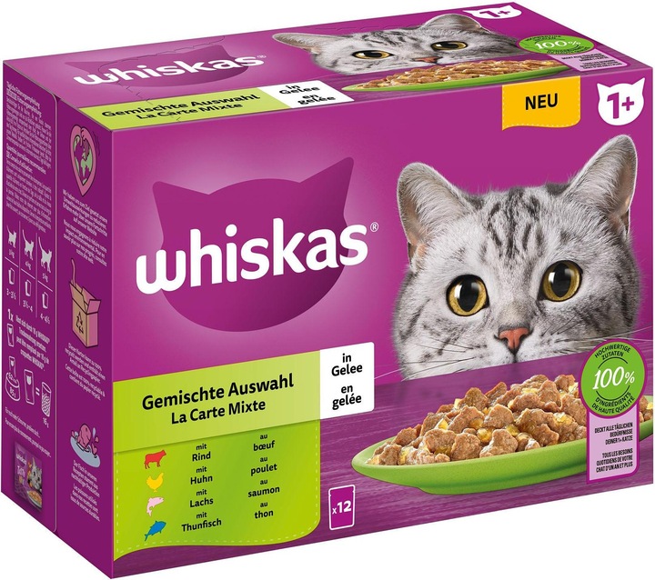 Produktbild Whiskas Frischebeutel 85g Gemischte Auswahl in Gelee 1+ 12-Pack (Adult, 4 Stk., 1020 g)
