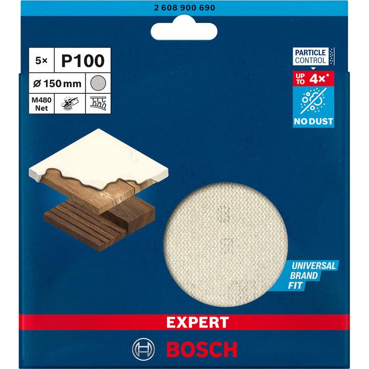 Produktbild Bosch Professional Zubehör EXPERT M480 Schleifnetz für Exzenterschleifer, 150 mm, G 100, 5 Stück (P100)