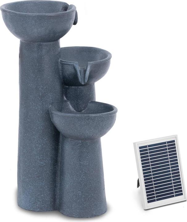 Hillvert Solar Gartenbrunnen Solarbrunnen Zierbrunnen Wasserspiel 3 Schalen auf Säulen LED