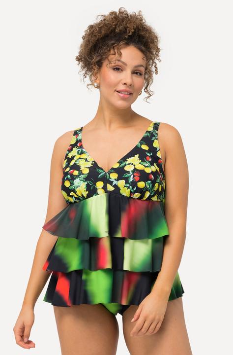 Image du produit Ulla Popken Tankini à motif citrons, bonnets souples et finition en pointe. Matière recyclée (46 B)